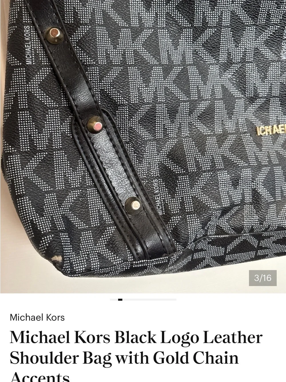 Michael Kors MK Monogram Black Gray Hobo Shoulder Bag Chain Strap